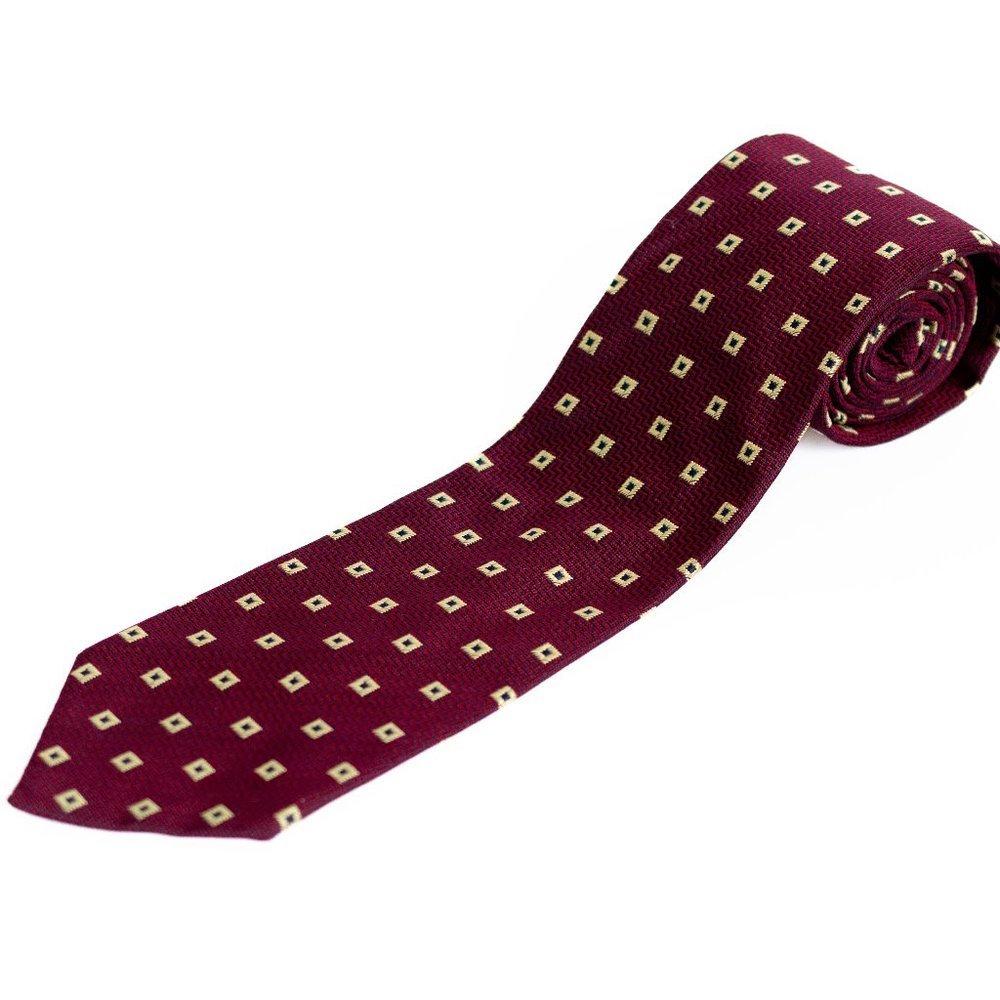 Valentini Roma Men's Designer Silk Necktie, Burgundy Red, Blue, Gold, Italy - Picture 1 of 6